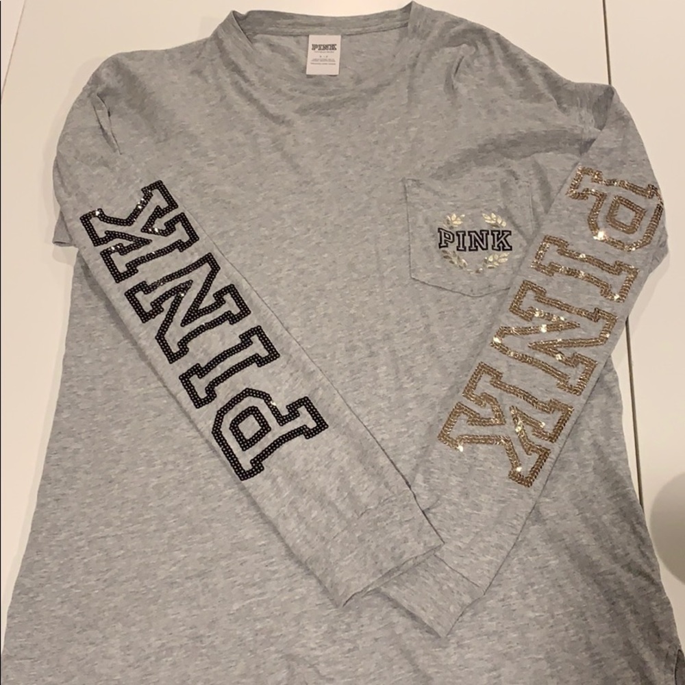 VSPINK long sleeve T-shirt w gold + black sequence